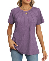 Blouses for Women Short Sleeve Shirts Casual Dressy Summer Tops with Pleats